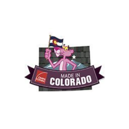 Made in Colorado logo featuring pink panther character with state flag elements