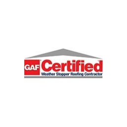 GAF Certified Weather Stopper Roofing Contractor logo with red and gray design