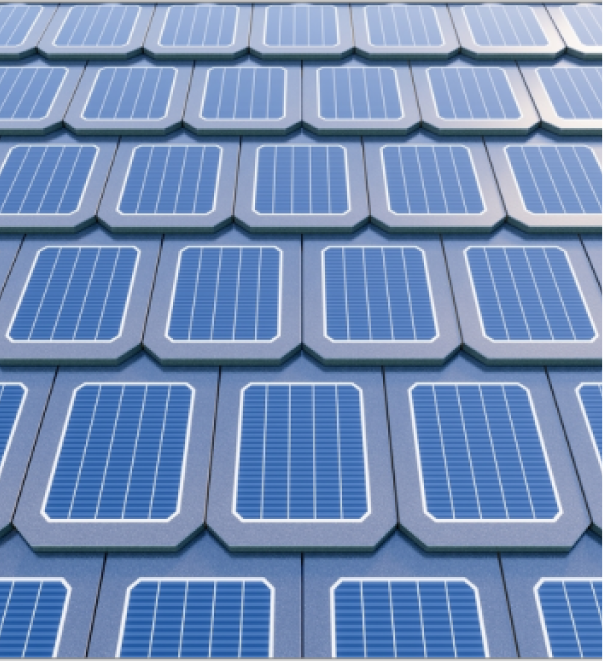 Blue solar panels arranged in neat rows on rooftop for renewable energy generation