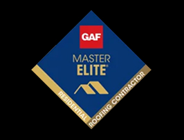 GAF Master Elite roofing contractor certification logo with blue diamond shape