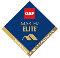 GAF Master Elite roofing contractor certification logo with blue diamond shape